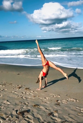 4. Seductive Olivia Dunne in Red Bikini at the Beach