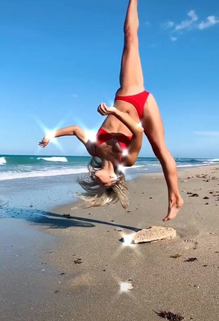 Cute Olivia Dunne in Red Bikini at the Beach