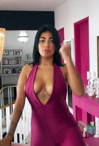 Hot MC Lya Shows Cleavage in Violet Overall and Bouncing Boobs