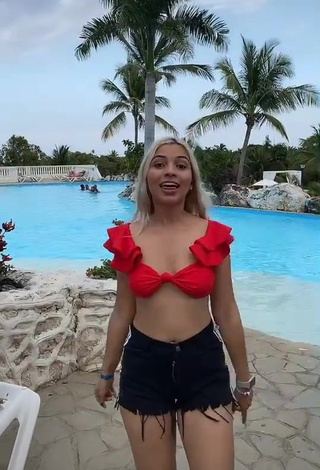 Sexy Melissa Santos in Red Bikini Top at the Swimming Pool