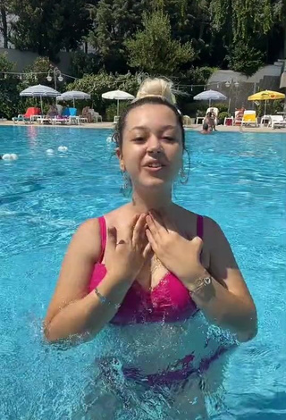 Sexy Miray Aktağ in Red Bikini at the Swimming Pool