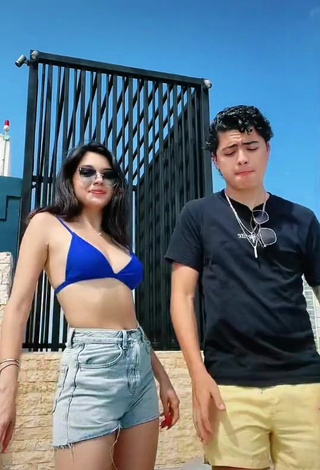 4. Cute Michelle Mendizábal in Blue Bikini Top