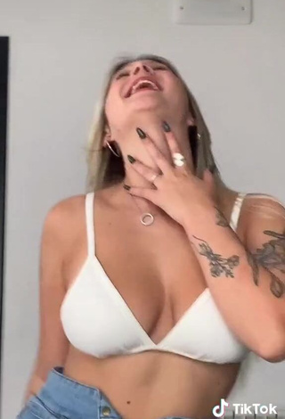 4. Hot Nina Castanheira Shows Cleavage in White Bikini Top and Bouncing Tits