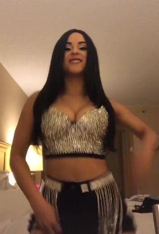 Cute Ónice Flores Shows Cleavage in Silver Crop Top and Bouncing Boobs