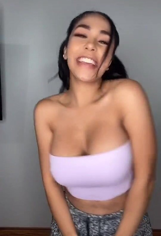 Hot Pao Castillo Shows Cleavage in Purple Tube Top and Bouncing Big Boobs