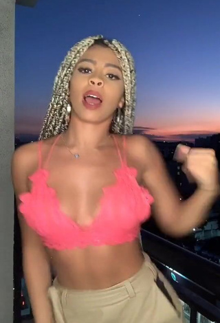 Sweetie Ramana Borba Shows Cleavage in Pink Crop Top on the Balcony