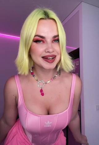 1. Cute Rasa Shows Cleavage in Pink Corset and Bouncing Boobs