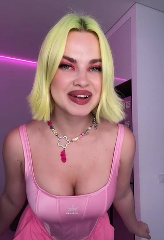 3. Cute Rasa Shows Cleavage in Pink Corset and Bouncing Boobs