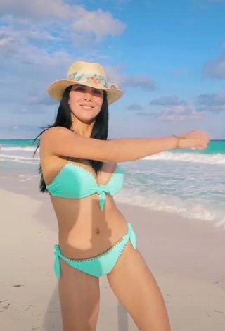 3. Sensual Rosángela Espinoza Shows Cleavage in Blue Bikini at the Beach and Bouncing Big Boobs