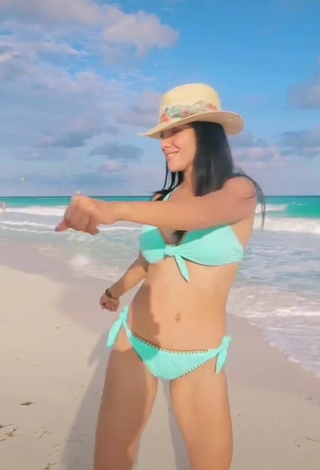 4. Sensual Rosángela Espinoza Shows Cleavage in Blue Bikini at the Beach and Bouncing Big Boobs