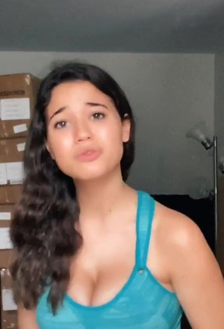 1. Hot Sofia Gomez Shows Cleavage in Blue Sport Bra and Bouncing Big Boobs