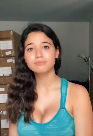 Hot Sofia Gomez Shows Cleavage in Blue Sport Bra and Bouncing Big Boobs