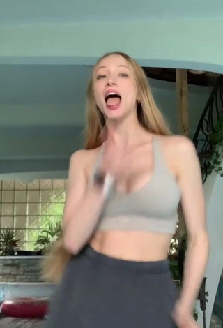 3. Desirable Sophia Diamond Shows Cleavage in Grey Crop Top and Bouncing Big Boobs
