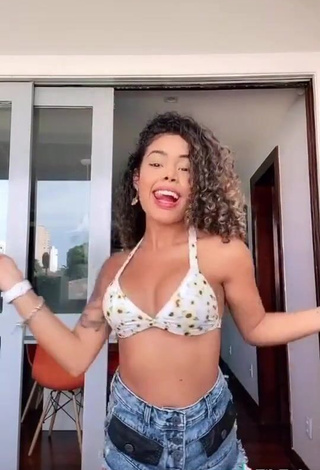 Hot Sthefane Matos Shows Cleavage in Floral Bikini Top and Bouncing Tits