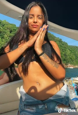 3. Amazing Tati Nunes in Hot Black Bikini Top on a Boat and Bouncing Boobs