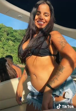 4. Amazing Tati Nunes in Hot Black Bikini Top on a Boat and Bouncing Boobs