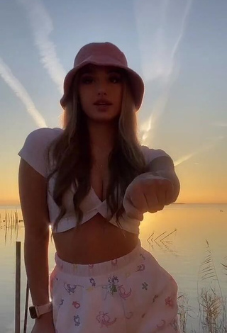 Sweetie Teressa Dillon Shows Cleavage in White Crop Top at the Beach