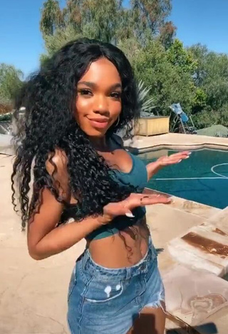 Amazing Teala Dunn in Hot Turquoise Crop Top at the Pool