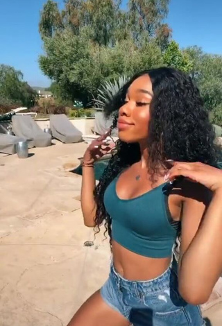 4. Amazing Teala Dunn in Hot Turquoise Crop Top at the Pool