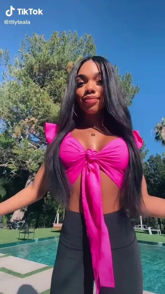 Hot Teala Dunn in Black Leggings at the Swimming Pool