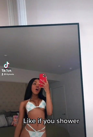 Elegant Teala Dunn Shows Cleavage in Checkered Bikini (Underboob)