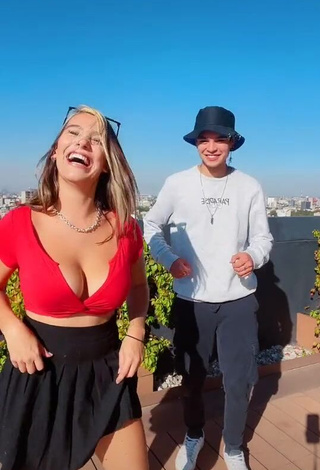 Sexy Valentina Gómez Shows Cleavage in Red Crop Top