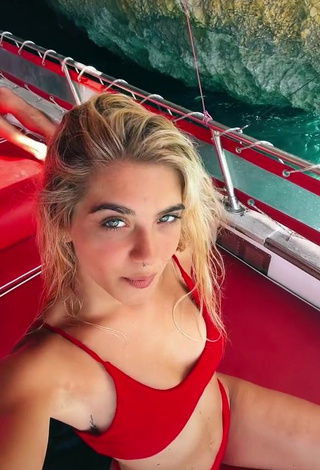 Beautiful Alessia Lanza in Sexy Red Bikini on a Boat