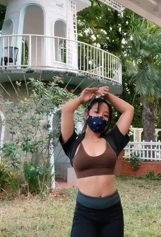 3. Sexy Amber Miles Shows Cleavage in Brown Crop Top