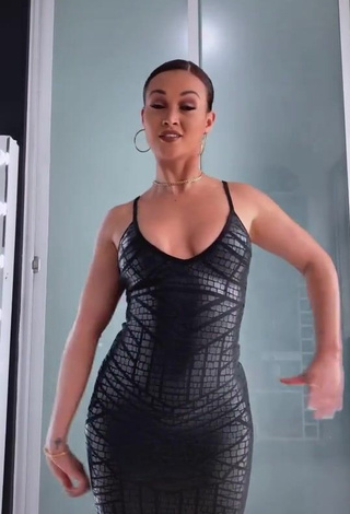 Desirable Angie Arizaga Shows Cleavage in Black Dress and Bouncing Boobs