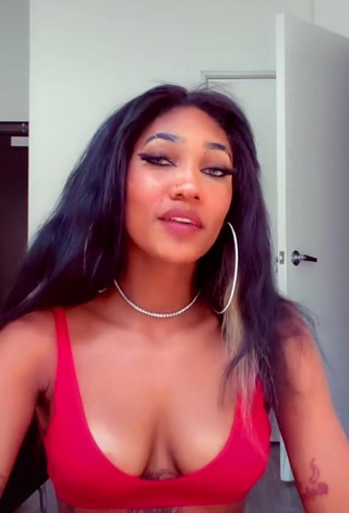 Sexy Bria Alana Shows Cleavage in Red Crop Top