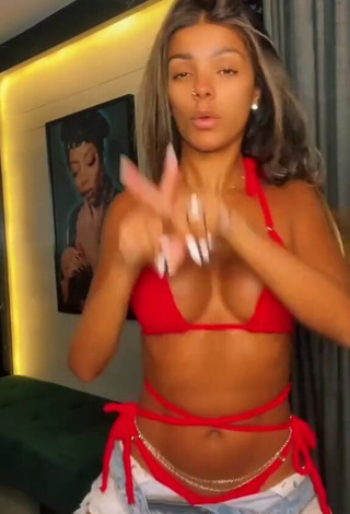 Desirable Brunna Gonçalves Shows Cleavage in Red Bikini