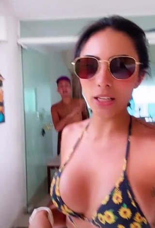 Cute Isadora Nogueira Shows Cleavage in Floral Bikini