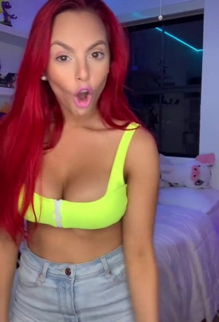 Cute Jenny Devil Shows Cleavage in Lime Green Crop Top and Bouncing Tits