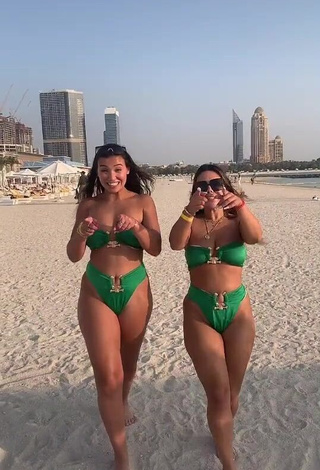 1. Desirable Nourhène in Green Bikini at the Beach