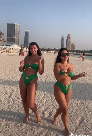 4. Desirable Nourhène in Green Bikini at the Beach