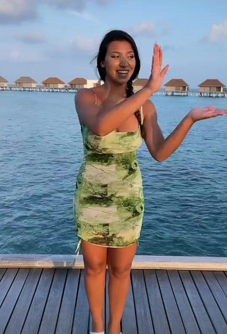 Sexy Nourhène Shows Cleavage in Dress in the Sea