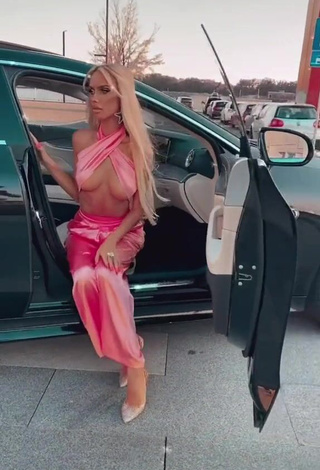 1. Sexy Sara Damnjanović in Pink Overall in a Street (Underboob)