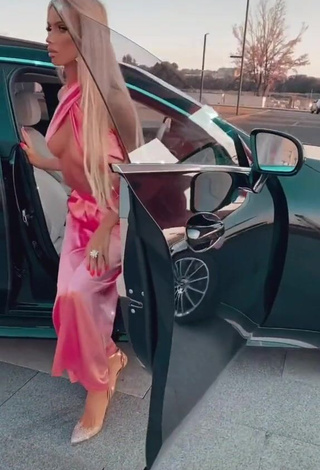 2. Sexy Sara Damnjanović in Pink Overall in a Street (Underboob)