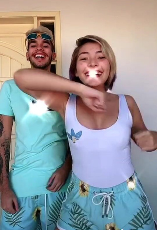 4. Sweetie Taynara Cabral Shows Cleavage in White Top and Bouncing Tits