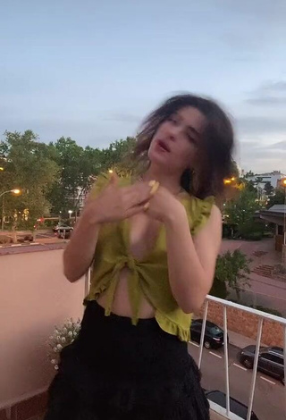 Cute Agustina Palma in Green Crop Top on the Balcony