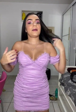 4. Sweetie Bela Almada Shows Cleavage in Purple Dress and Bouncing Tits