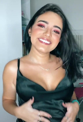 3. Cute Bela Almada Shows Cleavage in Black Dress and Bouncing Boobs