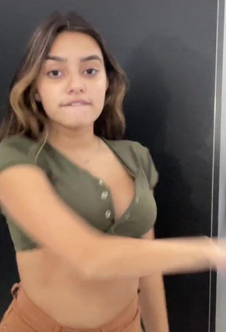 1. Desirable Bela Almada Shows Cleavage in Olive Crop Top and Bouncing Breasts