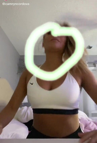 Hot Camryn Cordova Shows Cleavage in White Sport Bra