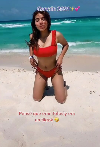 Hot Valentina Shows Cleavage in Red Bikini at the Beach