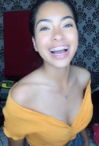 1. Cute Dayana Shows Cleavage in Orange Crop Top