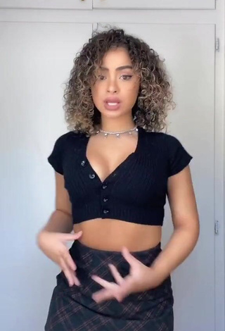 Dazzling Devenity Perkins Shows Cleavage in Inviting Black Crop Top and Bouncing Boobs