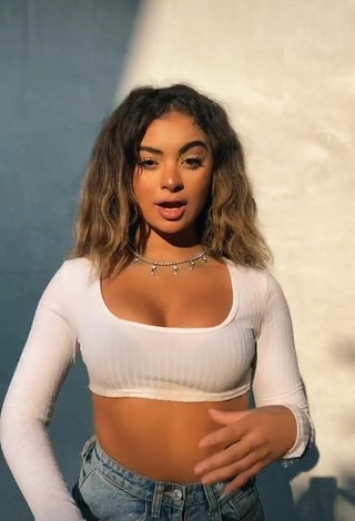 1. Seductive Devenity Perkins Shows Cleavage in White Crop Top and Bouncing Breasts