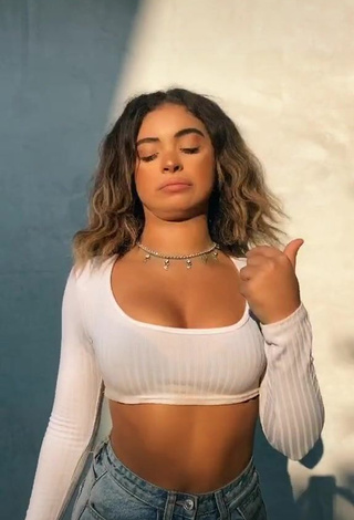 Seductive Devenity Perkins Shows Cleavage in White Crop Top and Bouncing Breasts