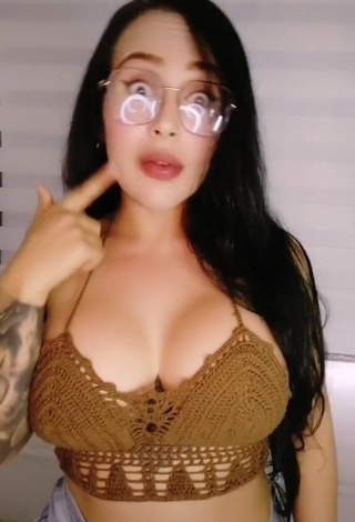 Erotic Eve Herrera Shows Cleavage in Brown Crop Top